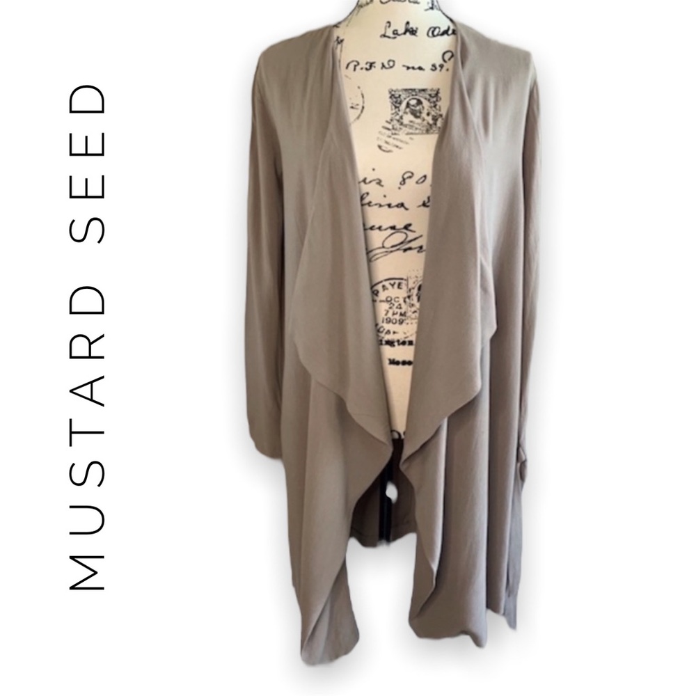 Boho Long Duster Open Drape Casual Lightweight in Taupe Khaki Tan MUSTARD SEED S